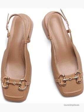 Faux Leather Slingback Mary Jane Heels Low Block Heel Pumps